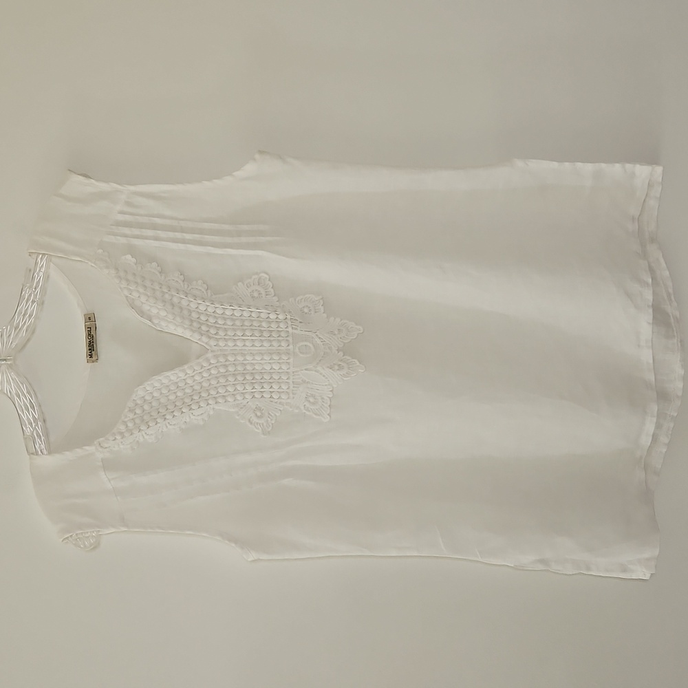 Marina Gigli White Linen Sleeveless Embroidered Blouse Size‎ Small - Picture 3 of 13